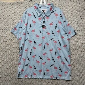 Eagle Six Gear Polo Shirt Mens Sz L Blue Pink Flamingo Guns Golf Performance